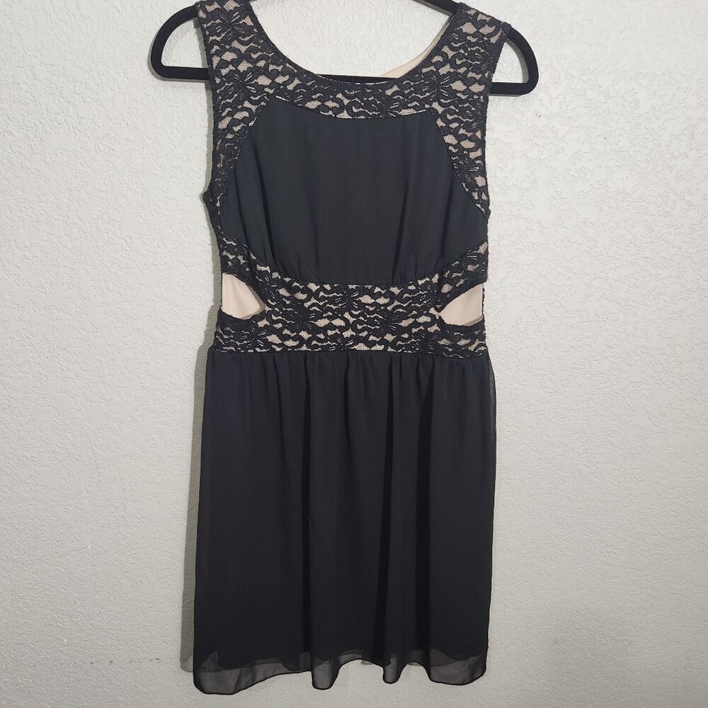 Sweet Storm Dress Womens Large Black Nude Lace Cutout Sleeveless whimsigoth